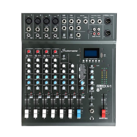 STUDIOMASTER CLUBXS8 8-Inputs 4 Mic / 2 Stereo Channel Audio Mixer Analog Mixing Console with Mix Board DSP USB MP3 8 inputs 4 mic channels 2 stereo channels