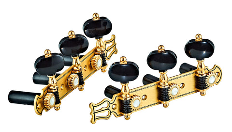 Ortega Guitars Classical Premium Tuning Machines 3L x 3R w/Brushed Brass Baseplate & Black Buttons (OTMPREMIUM)