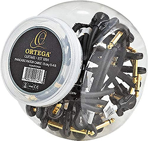 ORTEGA Display Box with 20 Patch Cables 1/4 Inch (6.3 mm) Flat Head Angled/Angled Black PVC 0.13 m / 0.75 q