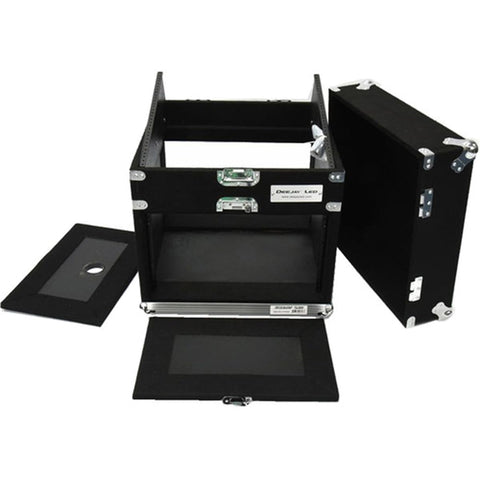 Deejay LED Slant Rack Drive Tour Case with Black Carpeted Exterior (6RU for Amplifier, 10RU for Mixer)