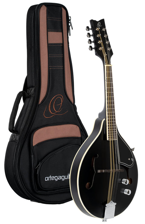 Ortega Guitars, 8-String A-Style Series Acoustic-Electric Mandolin w/Bag, Right, Stain (RMAE40SBK)