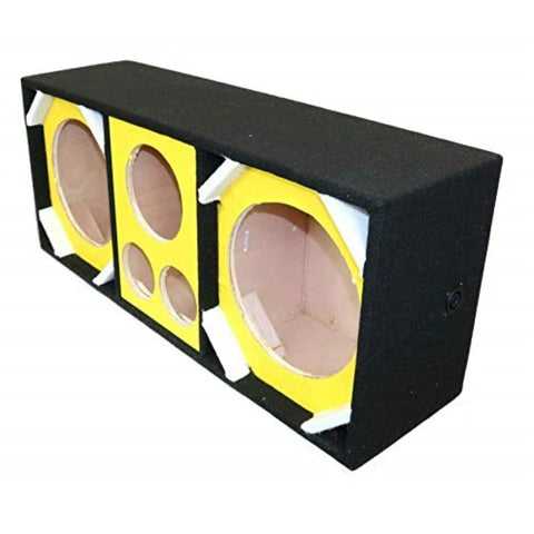 Two 10-in Woofers plus Two Tweeters and One Horn YELLOW Empty Chuchera Speaker Enclosure w/Quad Port