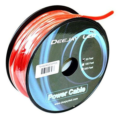 Eight-Gauge 50 Foot Red Pure Copper Stranded Power Cable Content Oxygen Free Copper Stranded Wire Style with Thick Red Outer Jacket Power Rating Deejay LED TBH850REDCOPPER