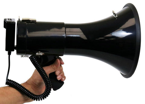 13-1/2-in PA Megaphone w/Hanging Mic  SD Card Play  Aux Input  USB Input  Siren  Recorder.
