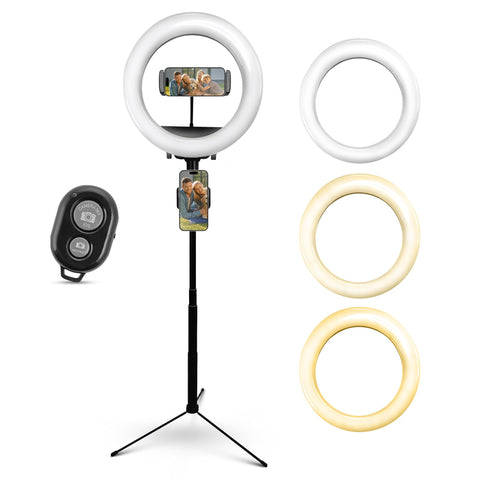 7-in-1 Media Station with Bluetooth remote control 10 inch LED ring light with 3 light mode and 10 levels of brightness control