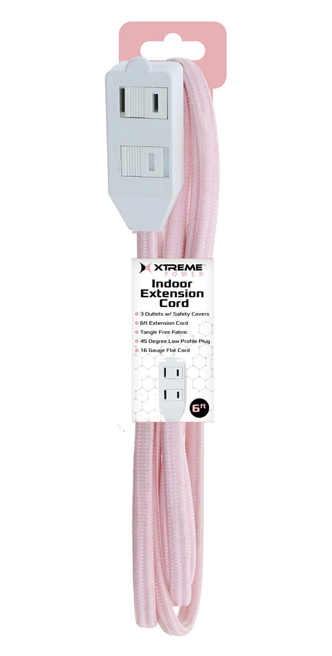 Xtreme Power Indoor Extension 6 FT W/Deco Style Flat Fabric Cord (Rose)