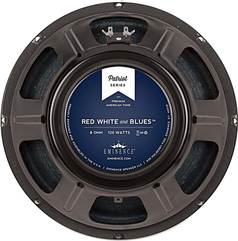The Eminence Red White & Blues guitar speaker is the natural upgrade for the classic American amp. A versatile guitar speaker  great for southern rock or blues. Nice tight low-end  smooth midrange & top end sparkle. American cousin to The Governor.