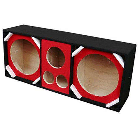 Two 12in Woofers plus Two Tweeters and One Horn RED Empty Chuchera Speaker Enclosure