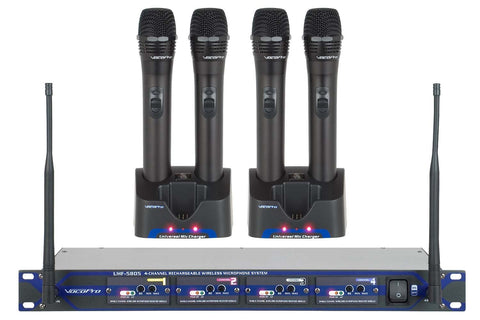 Professional Rechargeable 4 Channel UHF Wireless Microphone System