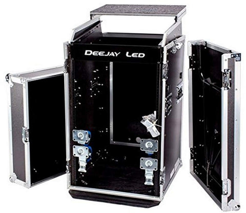 DEEJAY LED TBH11M16UCTLT Fly Drive Case For 19-in Width DJ Amplifier or Mixer or Similarly Sized Equipment 11U Space DJ Rack with Laptop Shelf with Wheels