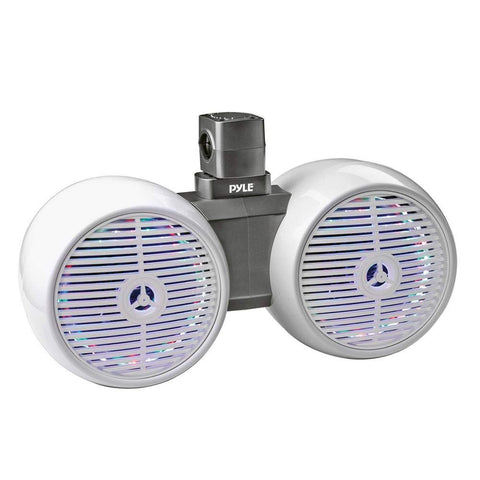Dual Marine Tower Speakers  Wakeboard Water Resistant Sound System  Built-in Programmable Multi-Color LED Lights  600 Watt 8-in Tower Speakers  Remote Control  White
