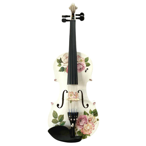 Rozanna’s Violins Rose Delight Violin Outfit with Bejeweled Bow 3/4 | Includes Bow, Rosin, Case & Strings - White