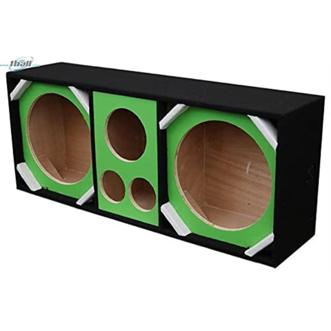 Two 12in Woofers plus Two Tweeters and One Horn GREEN VINYL Empty Chuchera Speaker Enclosure