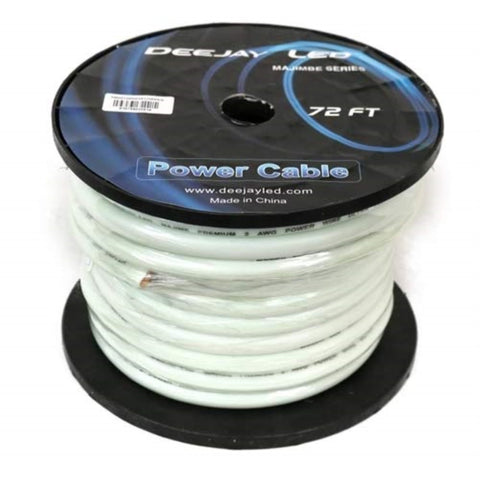 2 GAUGE 72 FT 100 Copper Power Cable Used for Vehicular Audio Amplifiers WHITE