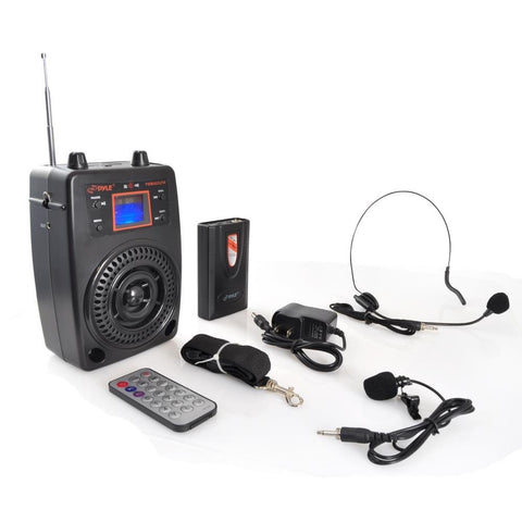 Portable PA Speaker System  Microphone & Music Player  FM Radio  Includes Lavalier/Headset Mics