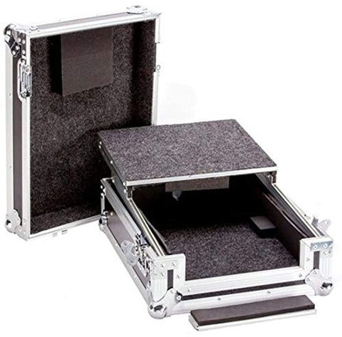 DEEJAY LED TBH12MIXLT Fly Drive Case For Pioneer DJM900 Pro Mixer or Similarly Sized Equipment with Laptop Shelf with Wheels Chrome Plated Heavy Duty Spring Loaded Retractable Carry Handles