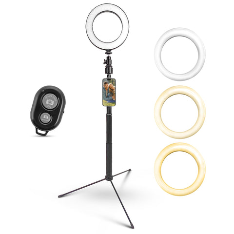 6-in-1 Media Station with Bluetooth remote control 6 inch LED ring light with 3 light mode and 10 levels of brightness control
