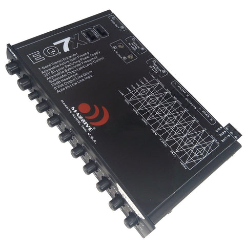 Massive Audio EQ7X | 7-Band Car Audio Equalizer with 8V Line Driver, Subwoofer Control & Adjustable Fader - in-Dash EQ for Studio-Quality Sound