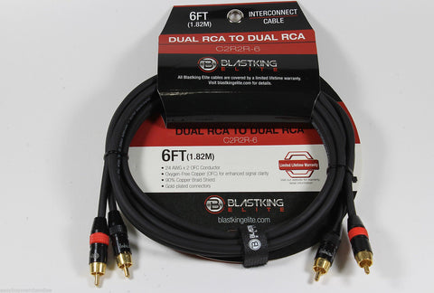 Blastking C2R2R-6 Dual RCA to Dual RCA 6FT Interconnected Cable Oxygen-Free Copper (OFC) for Enhanced Signal Clarity 90% Copper Braid Shield Reduces Noise Signal Degradation