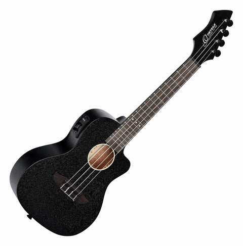 Ortega Guitars, 4-String Horizon Series Revese Headstock Concert Acoustic-Electric Ukulele, Right, Black (RUHZ-CE-SBK)