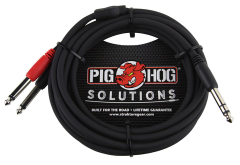 Pig Hog PYIC10 Dual TRS to 1/4 Insert Cable 10 Ft