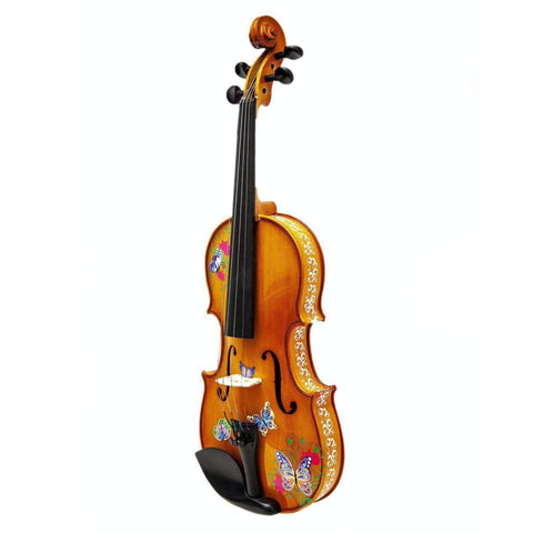 Rozanna’s Violins Butterfly Dream II Bejeweled Violin Outfit with Greco 4/4 | Includes Bow, Rosin, Case & Strings - Natural Wood