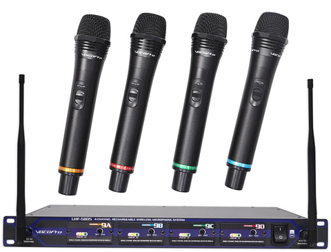 Professional Rechargeable 4 Channel UHF Wireless Microphone System
