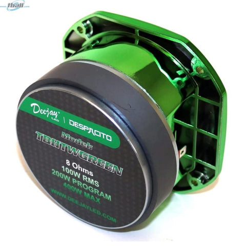 DEEJAY LED TBHTWGREEN Bullet Tweeter Speaker 8 Ohms 100 Watts RMS 400 Watts Max 1.5 Voice Coil Green