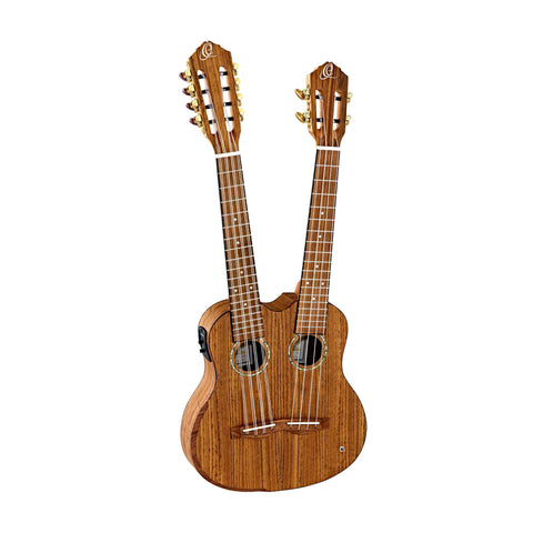 Custom Built Series Double Neck 4 & 8 String Tenor Acoustic-Electric Ukulele w/Bag