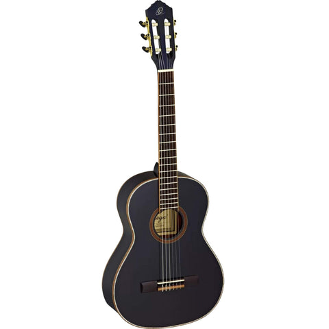 Ortega Guitars R221BK-7/8 Nylon 6-String Guitar with Spruce Top, Mahogany Body, Black Gloss, 7/8 Size
