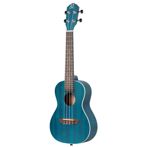 Ortega Guitars, 4-String Earth Series Concert Acoustic/Electric Ukulele, Right, Transparent Ocean Blue, (RUOCEAN-CE)