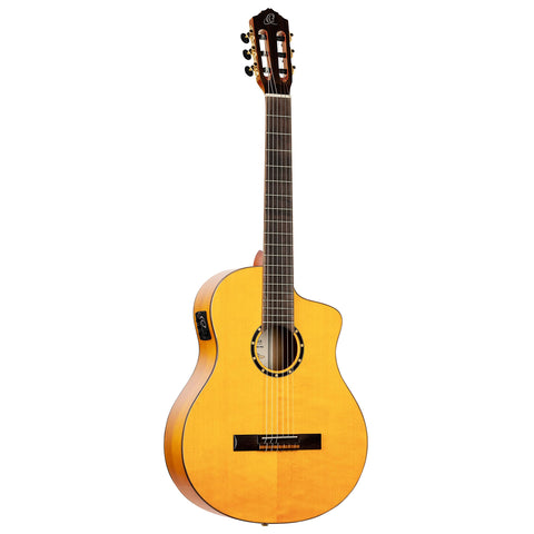 Ortega Guitars 6 String Family Series Pro Left-Handed Solid Top Acoustic-Electric Flamenco Guitar w/Bag, Full (RCE170F-L)