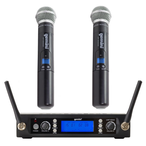 Gemini Sound UHF-6200M Wireless Mic System – UHF Receiver with Selectable Frequencies, Dual Handheld Mics, 150ft Range, LCD Display, Clear Audio for Performers, Churches, Weddings & Events