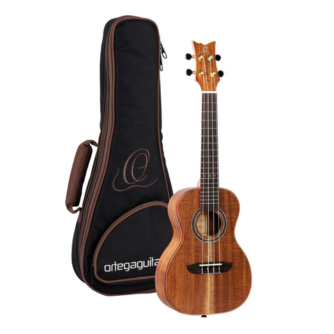 Ortega Guitars, 4-String Timber Series Solid Top Tenor Ukulele w/Bag, Right, Brown, (RUACA-TE)