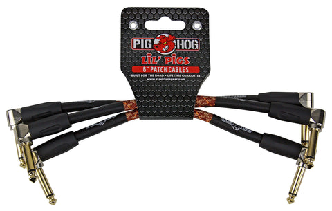 Pig Hog PHLIL6DB Lil' Pigs Right-Angle 1/4" Vintage Daphne Blue Instrument Patch Cables, 6" (3 Pack)