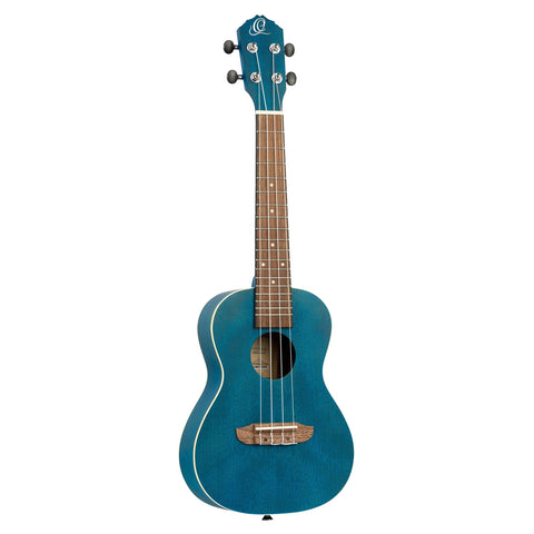 Ortega Guitars, 4-String Earth Series Concert Left-Handed Ukulele, Transparent Ocean Blue, Acoustic (RUOCEAN-L)