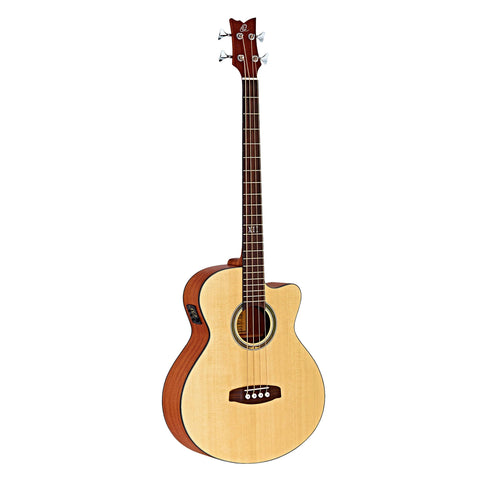 Ortega Guitars 4 String Deep Series Left-Handed Medium Scale Solid Top Acoustic-Electric Bass, (D538-4-L)