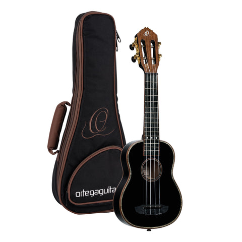 Ortega Guitars, 4-String Onyx Series Concert Ukulele w/Bag, Right-handed, Black, (RUOX-CC)