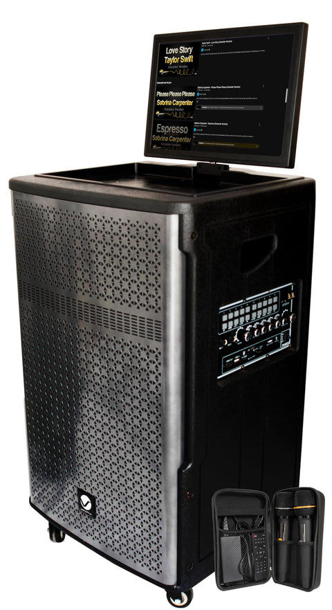 1000-Watt Battery powered professional Wi-Fi enabled karaoke system with 15 inch speaker and HD touchscreen for YouTube and other karaoke apps