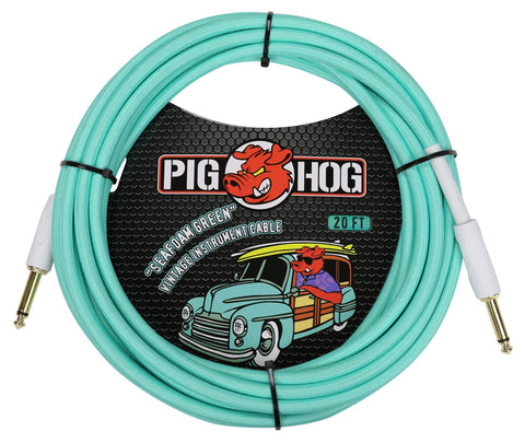 Pig Hog PCH20SGR Right-Angle 1/4" to 1/4" Seafoam Green Guitar Instrument Cable, 20 Feet