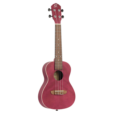 Ortega Guitars, 4-String Earth Series Concert Acoustic/Electric Ukulele, Right, Ruby Raspberry, (RURUBY-CE)