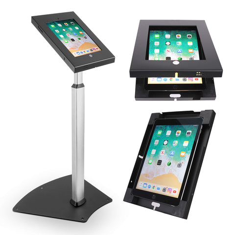Pyle Home iPad Compatible Tablet Stand, Tamper Proof Screen Holder, 27.56'' - 43.31'' Adjustable AntiTheft Floor Stand, Works With 9.7'' Touchscreens, Cable Management, Durable Design For Public Use