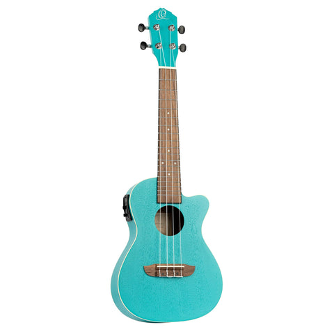 Ortega Guitars, 4-String Earth Series Concert Ukulele, Right, Transparent Ocean Blue, Acoustic (RUOCEAN)
