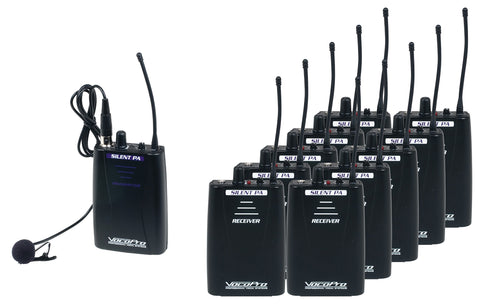 SilentPA-TOUR10 - 16CH UHF WIRELESS AUDIO BROADCAST SYSTEM (bodypack transmitter with ten bodypack receivers)