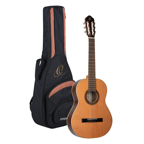 Ortega Guitars 6 String Traditional Series - Made in Spain Solid Top Classical Guitar w/Bag, Right (R210)