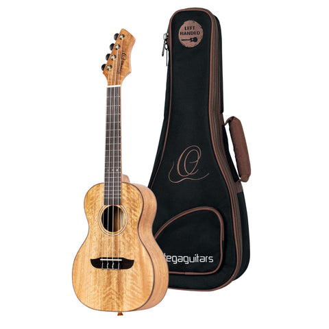 Ortega Guitars, 4-String Horizon Series Revese Headstock Left-Handed Concert Ukulele w/Bag, Natural (RUMG-L)