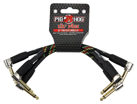 Pig Hog PHLIL6SG Lil' Pigs Right-Angle 1/4" Vintage Seafoam Green Instrument Patch Cables, 6" (3 Pack)