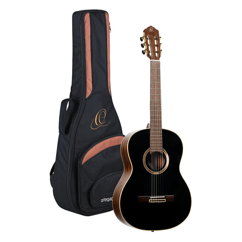 Ortega Guitars 6 String Performer Series Solid Slim Neck Acoustic-Electric Nylon Classical Guitar w/Bag, Right-Handed, Black Top, 4/4 (RCE238SN-BKT)