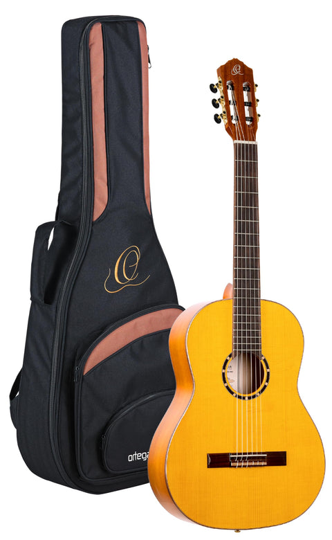 Ortega Guitars 6 String Family Series Pro Solid Top Acoustic-Electric Flamenco Guitar w/Bag, Right, Full (RCE170F)