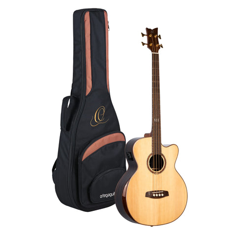 Ortega Guitars 4 String Private Room Striped Ebony Suite w/Arm Rest Solid Top Acoustic-Electric Bass w/Bag, Right (STRIPEDSU.ACB)